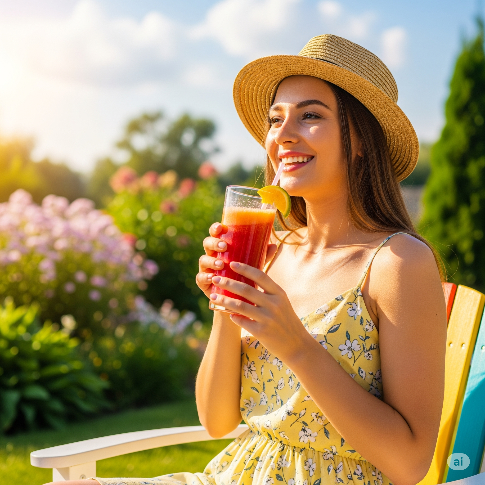 Enjoying the fruity drink